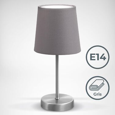 Настільна лампа B.K.Licht з тканинним абажуром, E14, сіра, для спальні, офісу, читання, з вимикачем на кабелі, 30,8x10 см