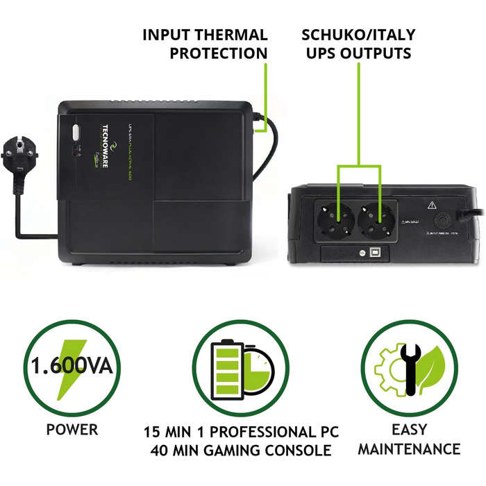 UPS Tecnoware ERA PLUS DC: Джерело безперебійного живлення для Wi-Fi та відеоспостереження, Powerbank 8800mAh, POE 24V/48V, захист від перепадів напруги та відключень до 240 хв