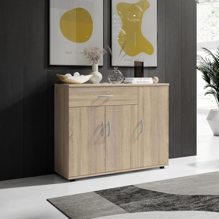 Комод Stella Trading LILLY у стилі дуб сонома, сучасний, з великою місткістю, 90x70x30 см, 1 шухляда, для вітальні