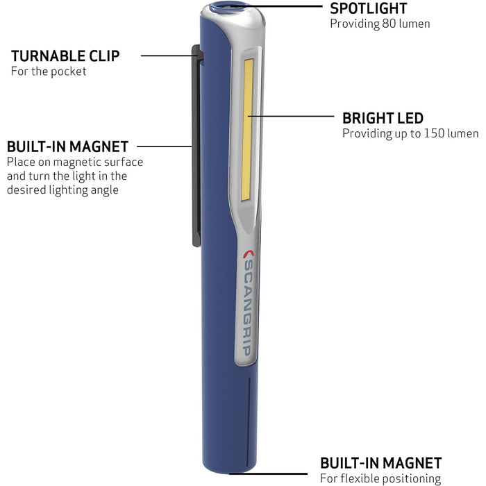 Акумуляторний LED ліхтар-ручка SCANGRIP MAG PEN 3, 15-150 лм, 5000K