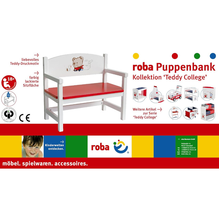 Дитяча лава для ляльок Roba Teddy College, біла, меблі для ляльок