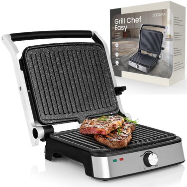 Електрогриль-тостер ZEEGMA Grill Chef Easy 2-в-1, 2000 Вт, керамічне антипригарне покриття, регульована температура та кут нахилу, можна мити в посудомийній машині