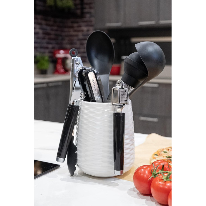 Набір кухонних аксесуарів KitchenAid, 6 предметів, антипригарні, для приготування їжі, з підставкою, чорні, можна мити в посудомийній машині, 16.5x16.5x36.8 см