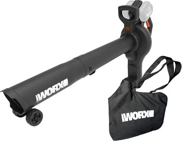 WORX WG505E Trivac: електроприлад 3-в-1 - повітродувка, пилосос та мульчер. Потужність 3000 Вт, швидкість повітря 335 км/год, об'єм всмоктування 600 м³/год, з мішком для збору листя 45 л.