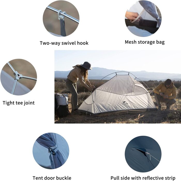 Намет Naturehike Cloud Up 2 для кемпінгу, ультралегкий, для 2 осіб, 3-4 сезони, водонепроникний, для туризму та походів, темно-синій