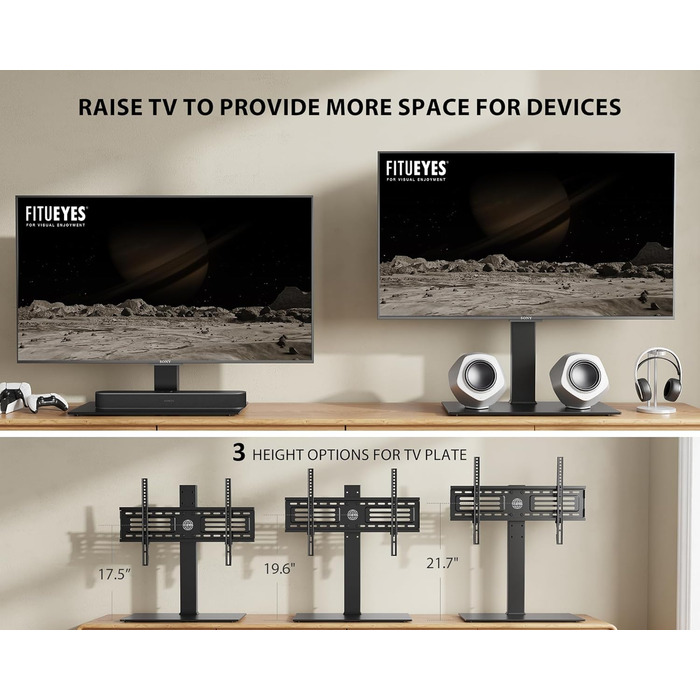 Підставка для телевізора FITUEYES 40-75'' (LCD/LED/OLED/Plasma), до 40 кг, регулювання висоти, VESA 600x400 мм, для плоских і вигнутих екранів
