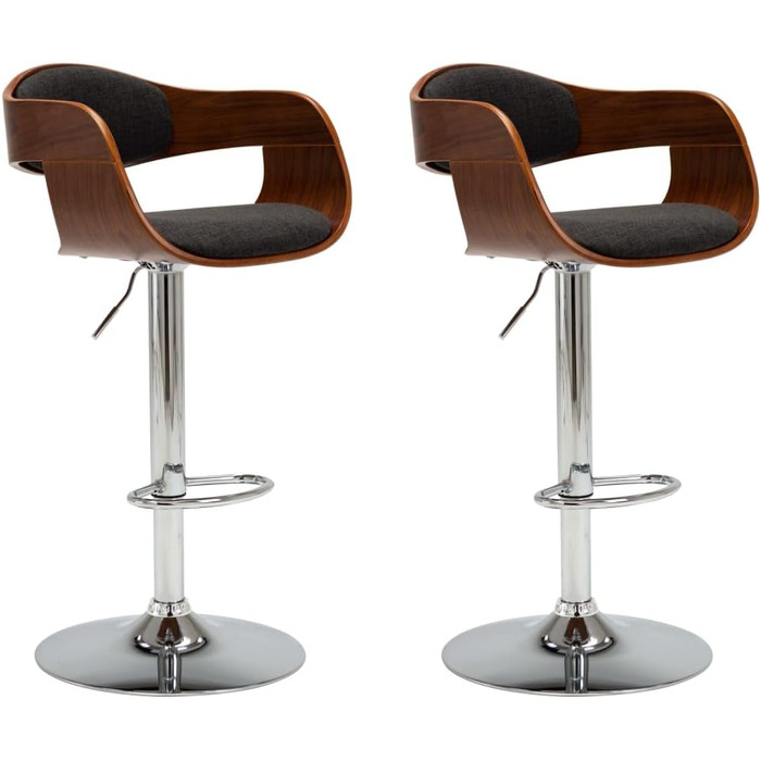 vidaXL Комплект з 2 барних стільців Bugholz, регульовані по висоті, сірий текстиль, для кухні, бару та бістро