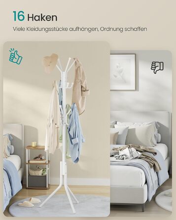 Вішалка-гардероб SONGMICS для одягу, стійка з 16 гачками, висота 175 см, колір білий