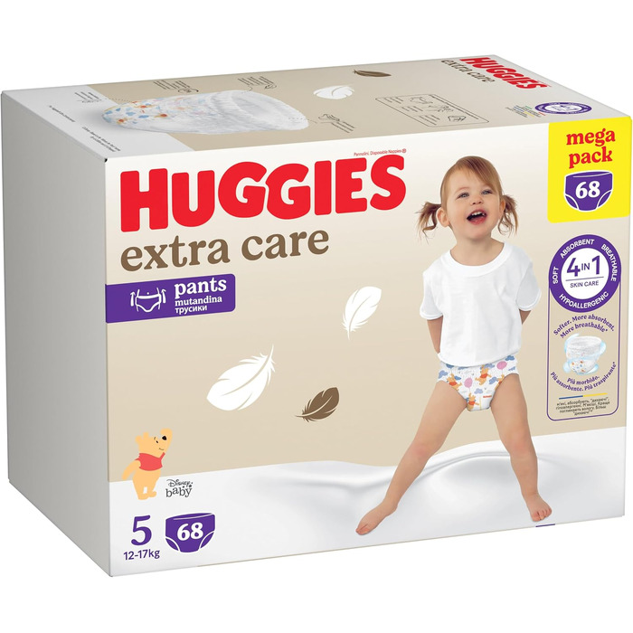 Підгузки-трусики Huggies Extra Care, ультрапоглинаючі, розмір 5 (12-17 кг), 68 шт.