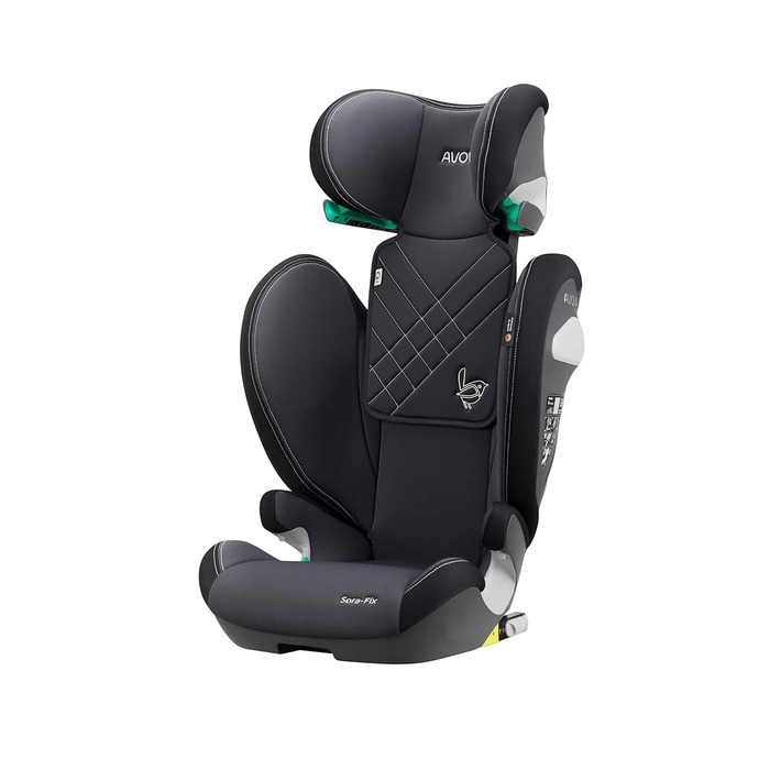 Дитяче автокрісло AVOVA Sora-Fix сіре та чорне, 100-150 см, 4-12 років, із Isofix, бустер