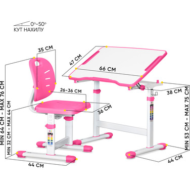 Комплект Evo-kids (стіл+стул) Evo-07 Ergo Pink (арт. Evo-07 Ergo PN)