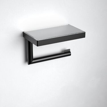 Тримач для туалетного паперу KEUCO Reva Black Selection, металевий, чорний, з поличкою та антиковзкою вставкою, монтаж без свердління