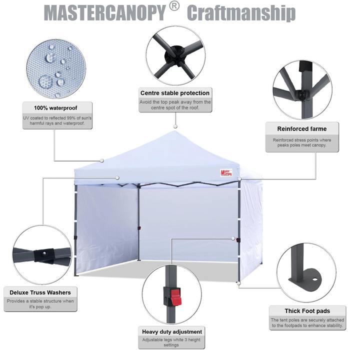 Павільйон розкладний MASTERCANOPY 2,5x2,5 м з 4 стінками, білий, для ринку, саду та двору