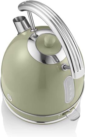 Електрочайник Swan Retro 1,8 л, вінтажний дизайн, 3000 Вт, автоматичне відключення, Strix контролер, бездротовий, BPA-free нержавійка, зелений