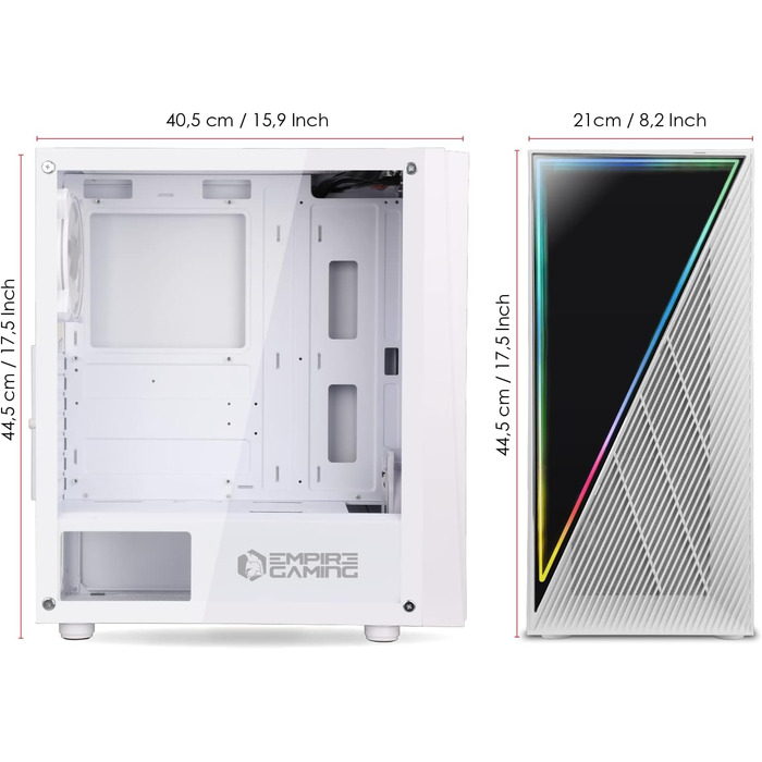 Ігровий корпус для ПК Empire Gaming Crystal, ARGB, середній Tower, ATX/Micro ATX/ITX, 3D-дзеркальний ефект, адресований RGB-вентилятор 120 мм, білий
