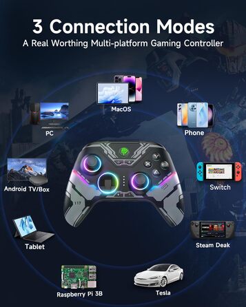 Бездротовий ігровий контролер EasySMX X15 для PC, Switch, Android, iOS з Hall-ефект джойстиками та тригерами, RGB підсвічуванням, чорний