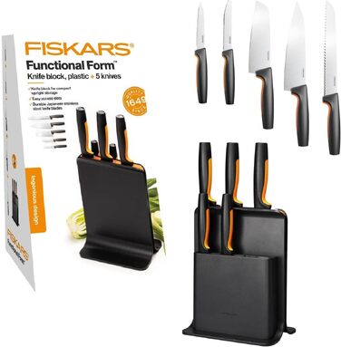 Набір кухонних ножів Fiskars Functional Form з підставкою (5 ножів), чорний пластик