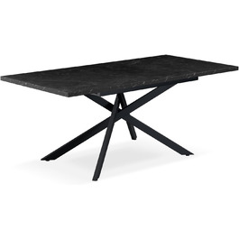 Розсувний обідній стіл LARS B&D Home, 120-160 x 80 см, для 4-6 осіб. Кухонний стіл з дерева, чорний, Industrial modern, Texas-Eiche, 11202-XS-EITE (Marmor-schwarz/Schwarz)