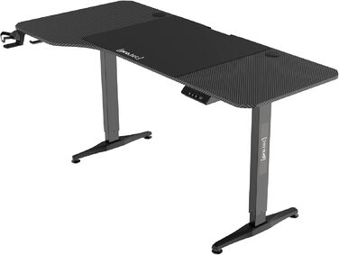 Електричний стіл для роботи pro.tec Oxnard 160x75 см з пам'яттю, регульований, чорний, алюмінієва рама, до 80 кг, тримач для напоїв і гачок для навушників