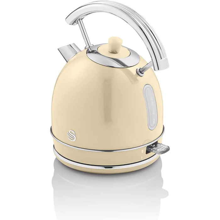 Електрочайник Swan Retro 1,8 л, вінтажний дизайн, Strix, бездротовий, BPA-free нержавійка, 3000 Вт, кремовий