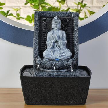Фонтан для медитації Zen'Light Nirvana з Буддою та LED-підсвіткою. Сучасний декор для дому, Фен-Шуй, сірий, H 26 см