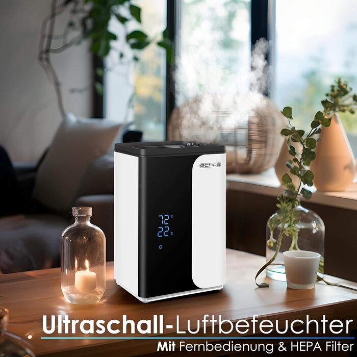 Ультразвуковий зволожувач повітря 5 л з WiFi Smart Life, HEPA-фільтром, гігрометром та LED-дисплеєм, функція підігріву (теплий/холодний пар), таймер 12г, нічний режим
