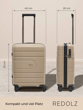 REDOLZ Жорсткий ручний чемодан 40x20x55 см із полiпропілену, 4 колеса, TSA-замок, легкий дорожній тролей для кабіни літака