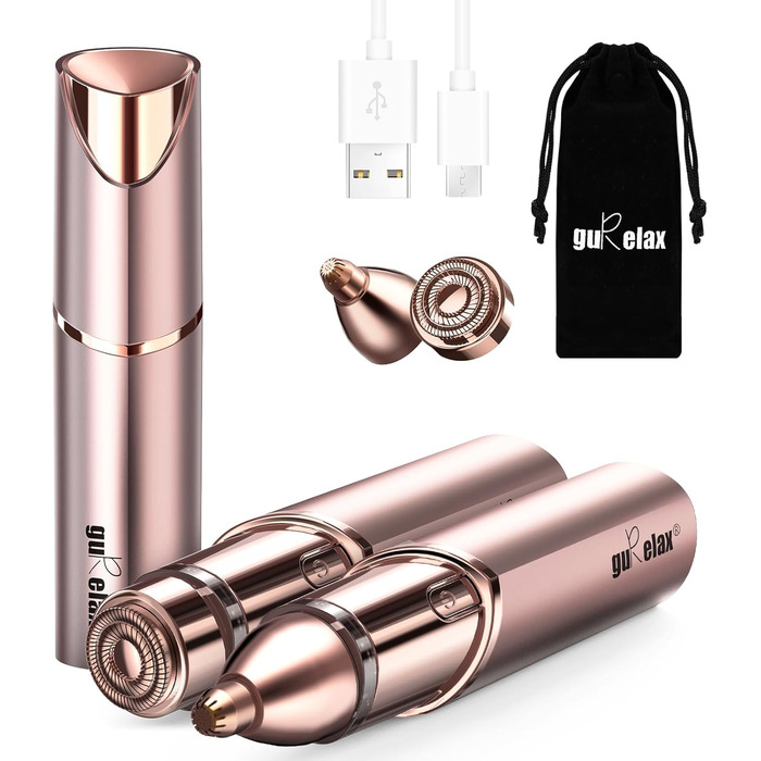 Жіночий електричний тример для обличчя guRelax Gen 3 Pro, 2-в-1, з підсвіткою, для видалення пушку, брів і вусиків, 2 змінні насадки, золото, 2024
