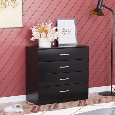 Комод Vida Designs Riano чорний, 4 шухляди з металевими ручками та напрямними, захист від деформації, меблі для спальні, 72x75x36 см