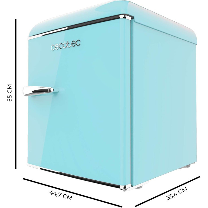 Міні-холодильник Cecotec Bolero CoolMarket TT Origin 45L, ретро, синій, 55 см, клас E, з морозильною камерою та хромованою ручкою