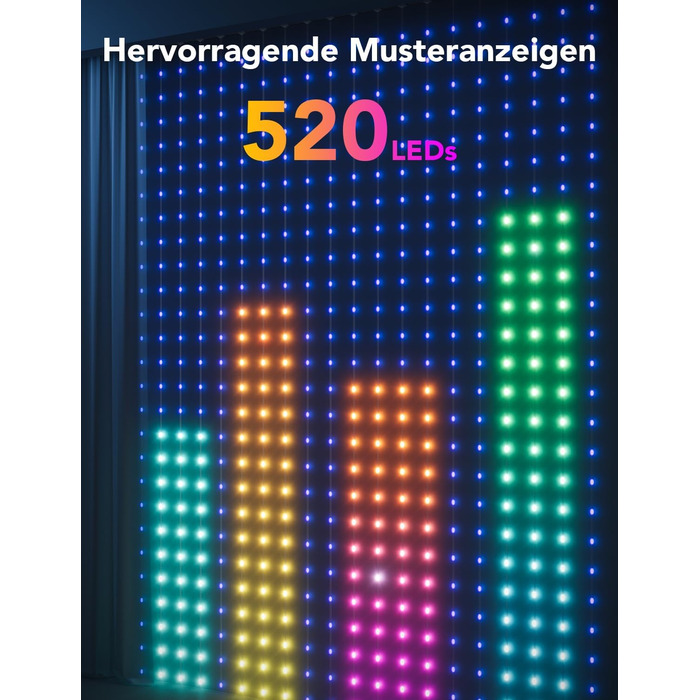 Розумні LED штори Govee 520 RGBIC, 1,5×2 м, IP65, для кімнати та вечірки, сумісні з Alexa, 86+ режимів, водостійкі, світлодіодна гірлянда
