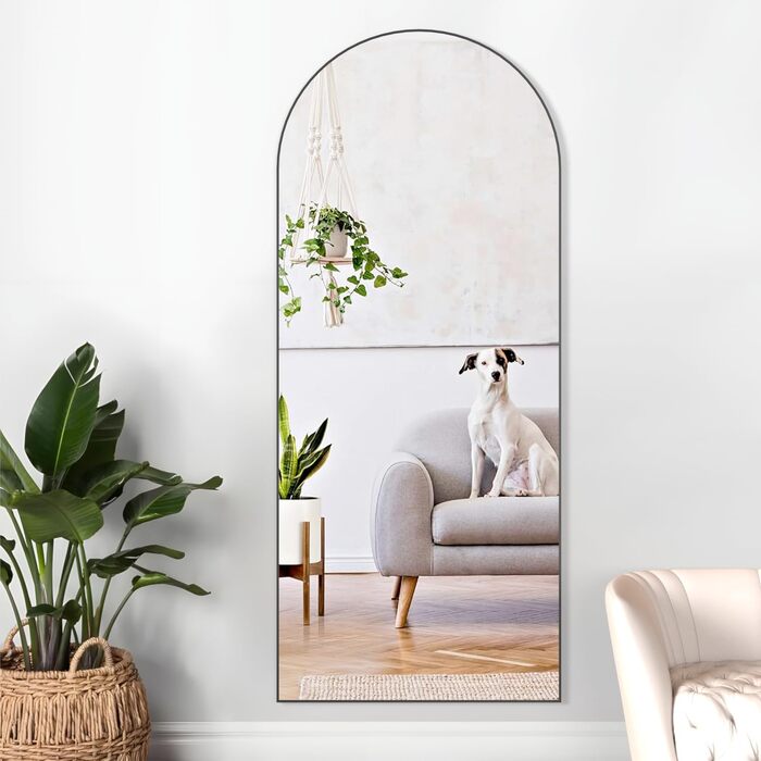 Дзеркало підлогове повнорозмірне з алюмінієвою рамою 165x60 см, вигнуте, настінне або підлогове, для спальні, вітальні, чорне