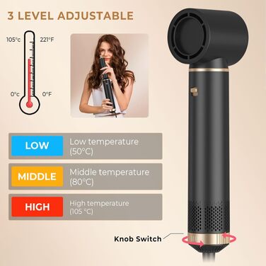 MogaWave Air Styler Pro 6 в 1: Фен-щітка, стайлер для волосся 1000W (Чорний)