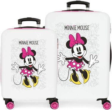 Дорожній набір валіз Disney Minnie Enjoy the Day, білий, 55/68 см, жорсткий ABS пластик, кодовий замок, 104 л, 4 подвійні колеса, ручна поклажа