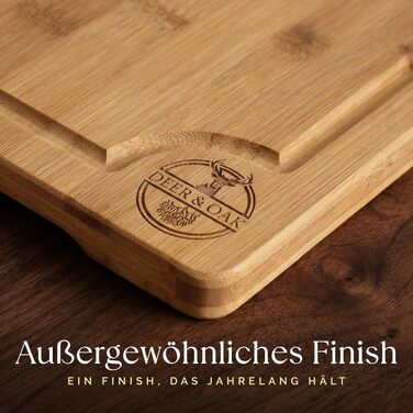 Набір дощок для нарізання Deer & Oak з бамбука XXL та велика (43x30 & 38x25 см) – 2 дерев'яні дошки для м'яса та овочів + ніж (3 предмети)