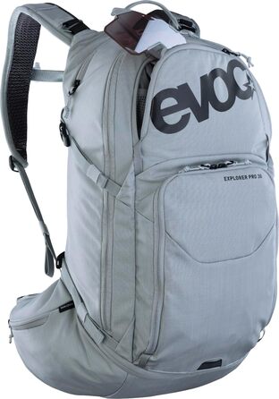 Рюкзак EVOC EXPLORER PRO 30 л срібний, система AIR FLOW CONTACT, AIRO FLEX пояс, відсік для питної системи та дощовик, комфортний міський та туристичний рюкзак преміум-класу
