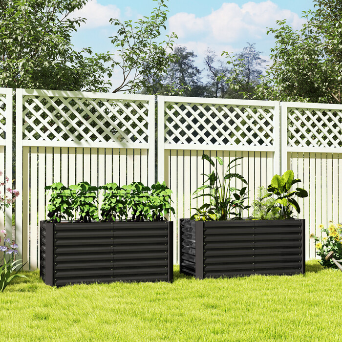 Набір з двох raised beds (високих грядок), ящики для вирощування рослин, поглиблені, металеві, 120 x 60 x 60 см, темно-сірі