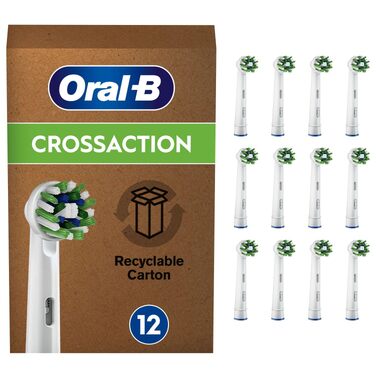 Смінні насадки для електричної зубної щітки Oral-B CrossAction, 12 шт, для комплексного очищення ротової порожнини з CleanMaximiser, білий колір