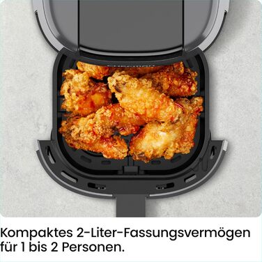 Фритюрниця Chefman 2L з гарячим повітрям - компактна, з антипригарним покриттям, для швидких та простих страв, з цифровим таймером та нагадуванням про струшування - сіра