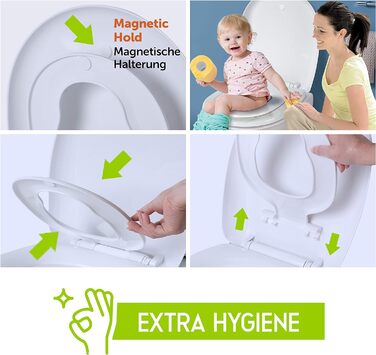 Універсальний унітазний кришка-сидіння Aqua Bagno для сім'ї з мікроліфтом і знімним дитячим сидінням, форма O