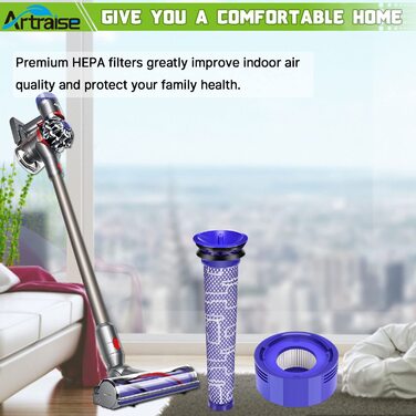 HEPA-фільтри Artraise V8 для Dyson V8/V7, комплект 6 шт (3 післямоторних, 3 передмоторних), змінні фільтри для пилососів Dyson Animal/Absolute, сумісність DY-96566101, DY-96747801