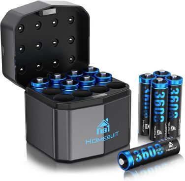 Набір акумуляторів Homesuit AA 1.5V 3600mWh (12 шт.) літієві перезарядні батарейки з пристроєм швидкої зарядки для іграшок, фотокамер та електроніки