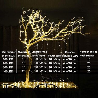 Світлодіодна водоспадна гірлянда Gresonic 300 LED, тепле біле світло, водонепроникна, для вулиці та дому, для лійки, дитячої кімнати, кемпінгу, балкона, декор для інтер'єру та екстер'єру