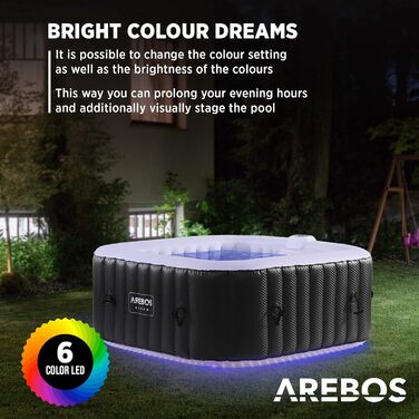 Надувний гідромасажний басейн-джакузі Arebos Whirlpool 154x154 см з LED-підсвіткою, підігрівом та 100 масажними форсунками на 4 особи, 600 л, з кришкою