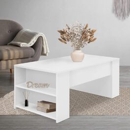 Стіл журнальний ML-Design білий 100x60x42 см, сучасний дерев'яний столик для вітальні з 2 боковими полицями, просторий кавовий стіл з місцем для зберігання