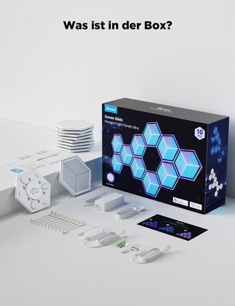 Світильник Govee Glide Hexagon Light Ultra, 3D RGBIC, Wi-Fi, 129 LED, сумісний з Alexa, 60 режимів, для геймерської кімнати, стіни, декору, 10 панелей, білий