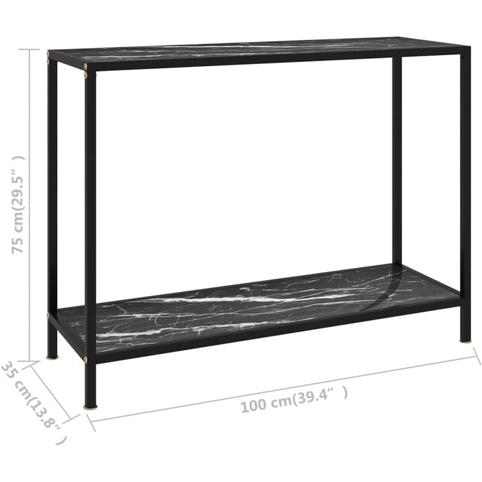 Консольний стіл vidaXL чорний і білий 100x35x75 см, загартоване скло і сталь, для коридору, гостьової, вітальні, декоративний туалетний столик