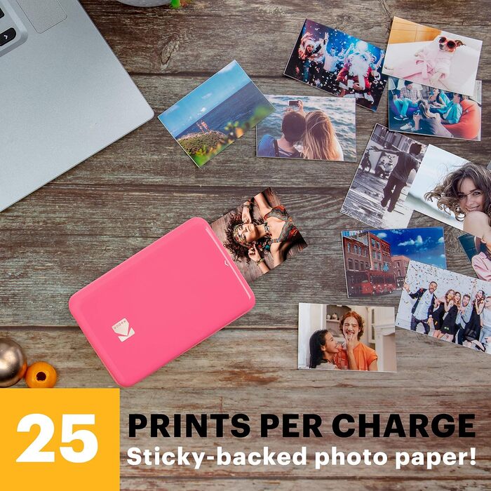 Фотодрук KODAK Step: Портативний міні-друк фото з телефону, Bluetooth, iOS/Android, рожевий
