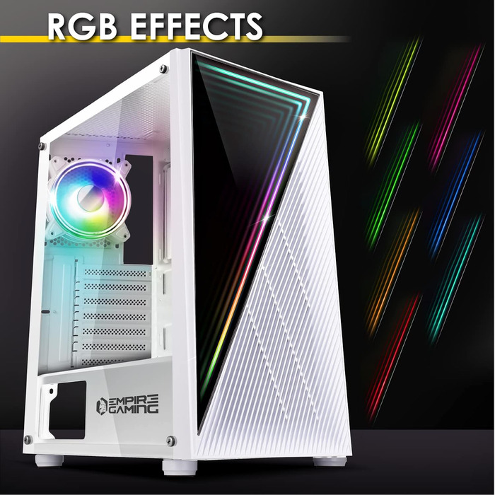 Ігровий корпус для ПК Empire Gaming Crystal, ARGB, середній Tower, ATX/Micro ATX/ITX, 3D-дзеркальний ефект, адресований RGB-вентилятор 120 мм, білий