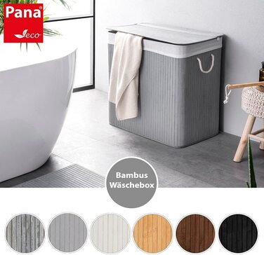 Бамбуковий кошик для білизни з кришкою PANA ECO, 72 л, складний, сірий, для ванної кімнати